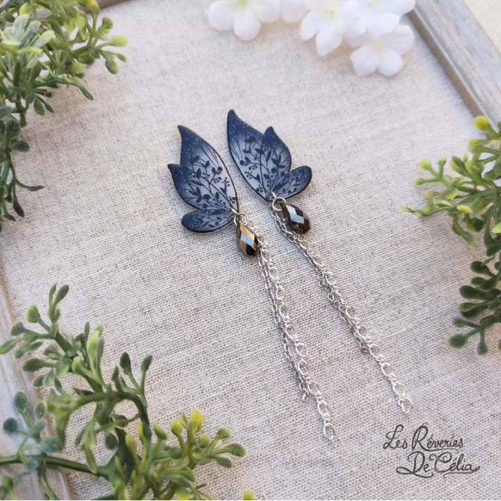 LAMIA - Boucles d'oreilles ailes de fées debout noir