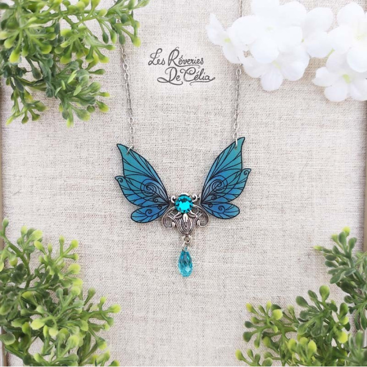 EVERLYNE - Collier Ailes de fée Art Nouveau turquoise mat
