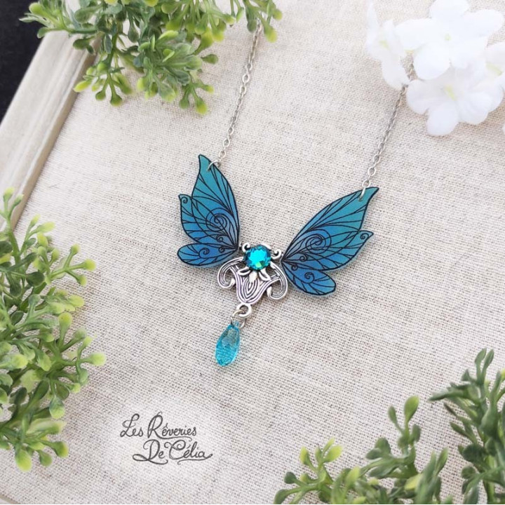 EVERLYNE - Collier Ailes de fée Art Nouveau turquoise mat