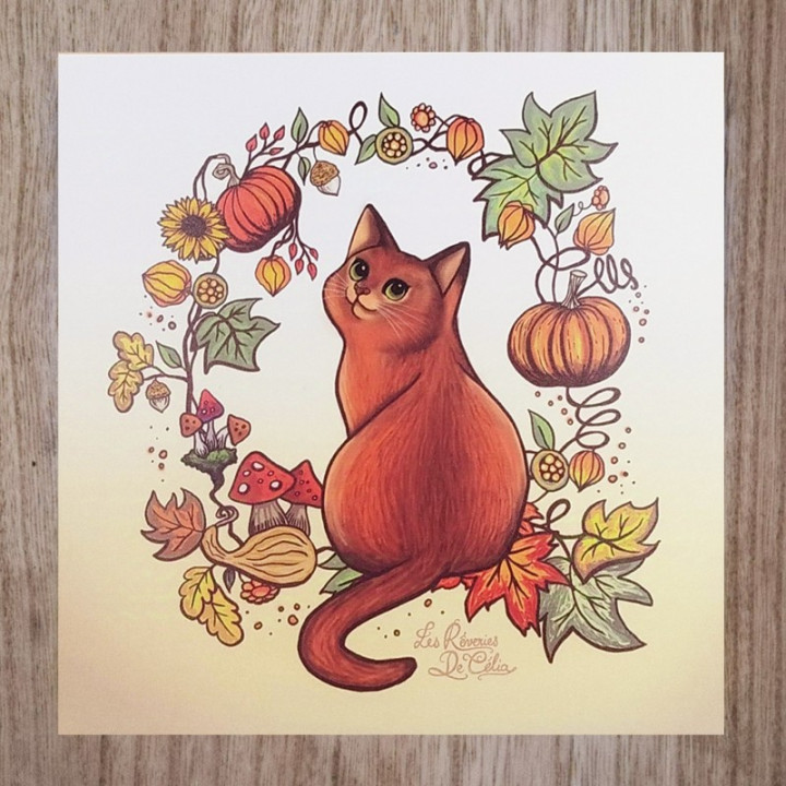 Carte Postale Hérisson Illustration automne carré