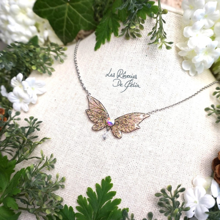 LUTINE - Mini collier ailes de fée orange clair
