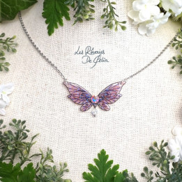 LUTINE - Mini collier ailes de fée rose