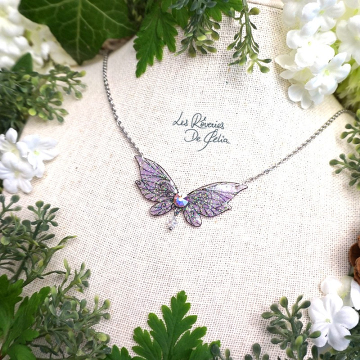 LUTINE - Mini collier ailes de fée violet