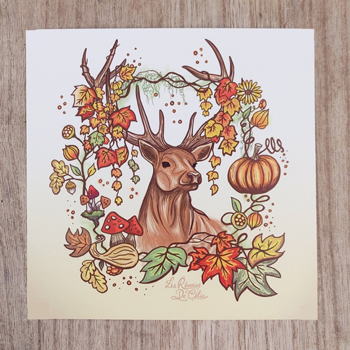 Carte Postale Hérisson Illustration automne carré