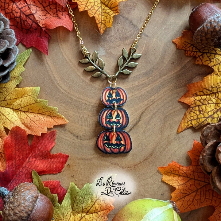 Collier Trio de Citrouilles (Mat)
