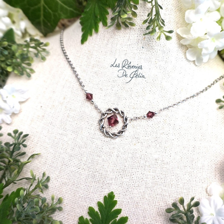 NAIA - Collier anneau entrelacs et cristaux améthyste