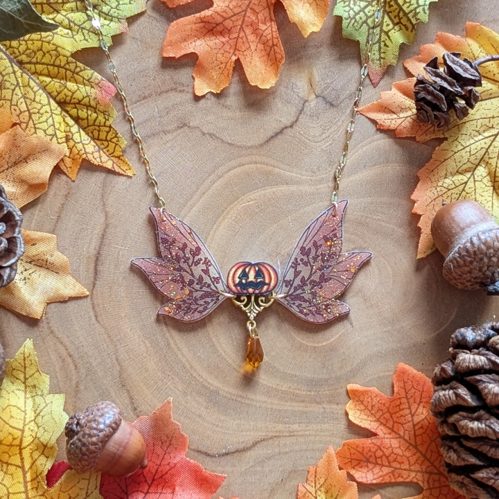 Collier aile de fée "Fée des citrouilles"