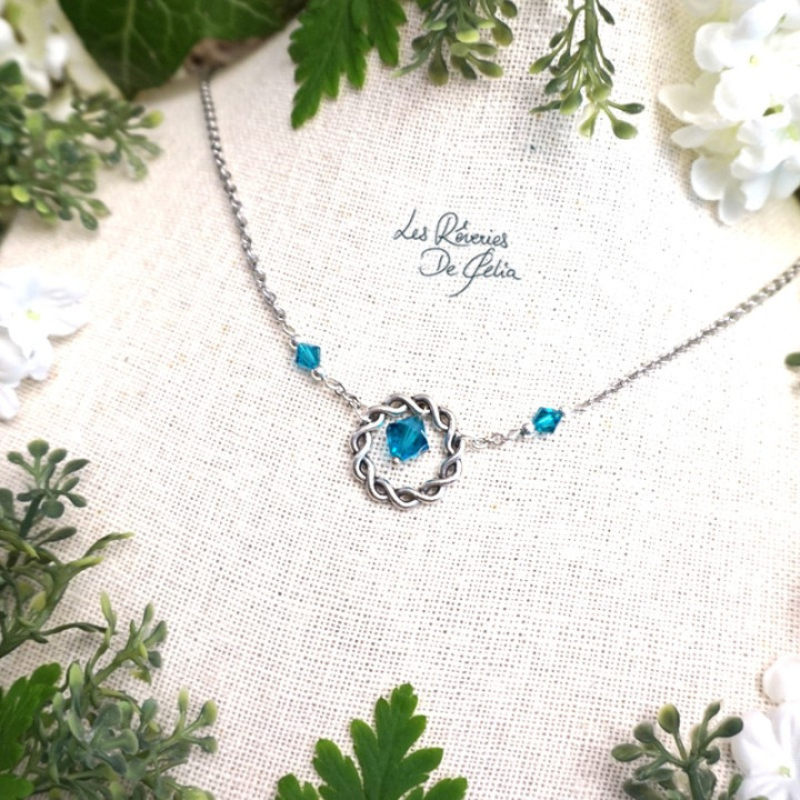 NAIA - Collier anneau entrelacs et cristaux turquoise