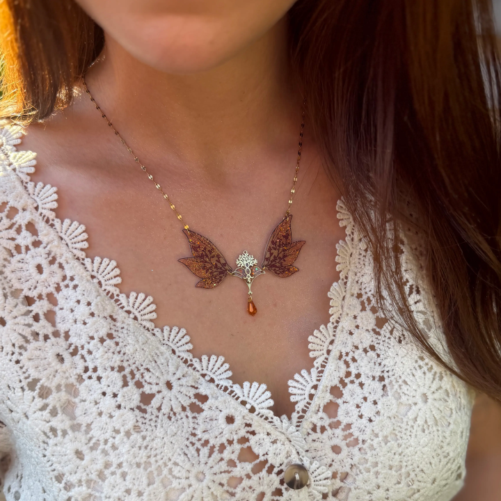 Collier aile de fée " Flamme d’Octobre "