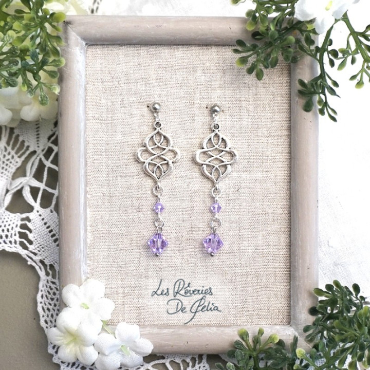 LÉLIEL - Boucles d'oreilles entrelacs celtiques et cristaux violet