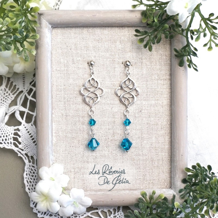 LÉLIEL - Boucles d'oreilles entrelacs celtiques et cristaux turquoise