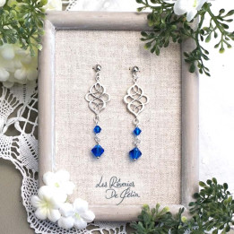 LÉLIEL - Boucles d'oreilles entrelacs celtiques et cristaux bleu foncé