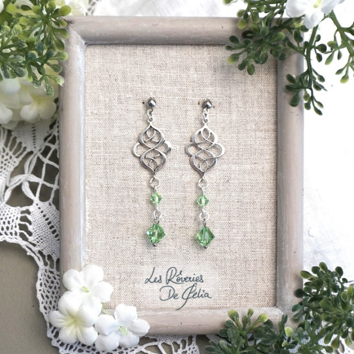 LÉLIEL - Boucles d'oreilles entrelacs celtiques et cristaux vert