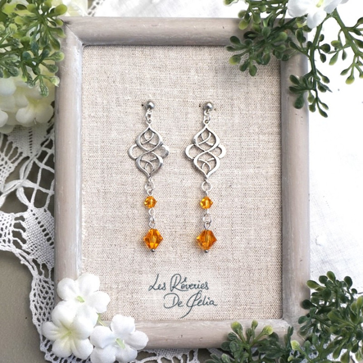 LÉLIEL - Boucles d'oreilles entrelacs celtiques et cristaux orange