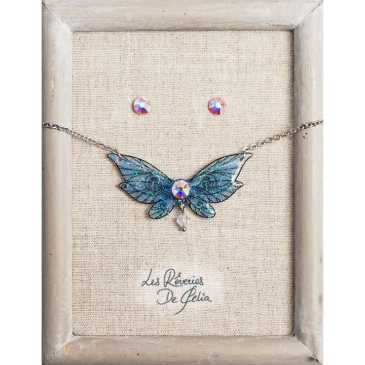 COFFRET 1 - Collier Lutine et puces d'oreilles bleu