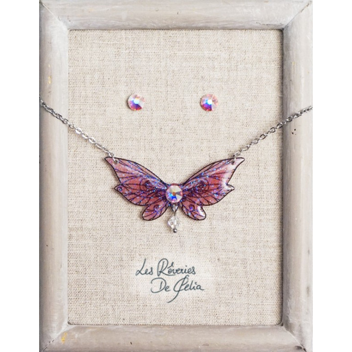 COFFRET 1 - Collier Lutine et puces d'oreilles rose