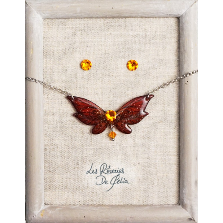 COFFRET 1 - Collier Lutine et puces d'oreilles rouge