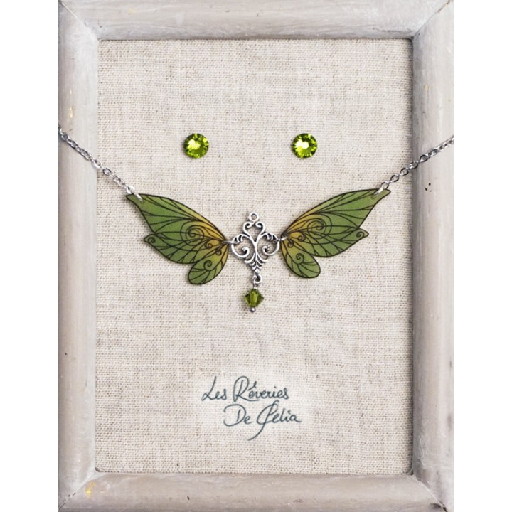 COFFRET 2 - Collier Aldéra et puces d'oreilles vert mat