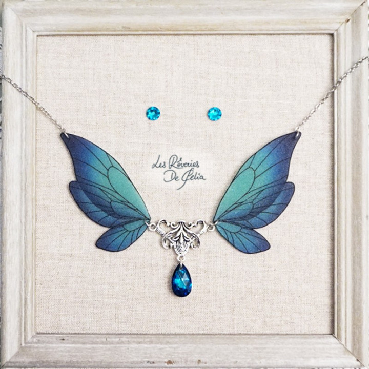 COFFRET 4 - Collier Majestiel et puces d'oreilles bleu