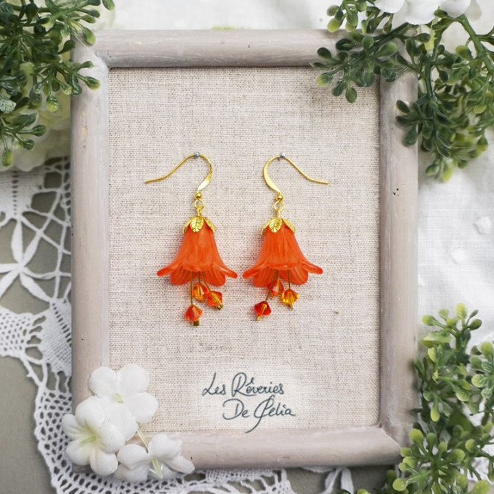 MIRANA - Boucles d'oreilles fleurs orange foncé