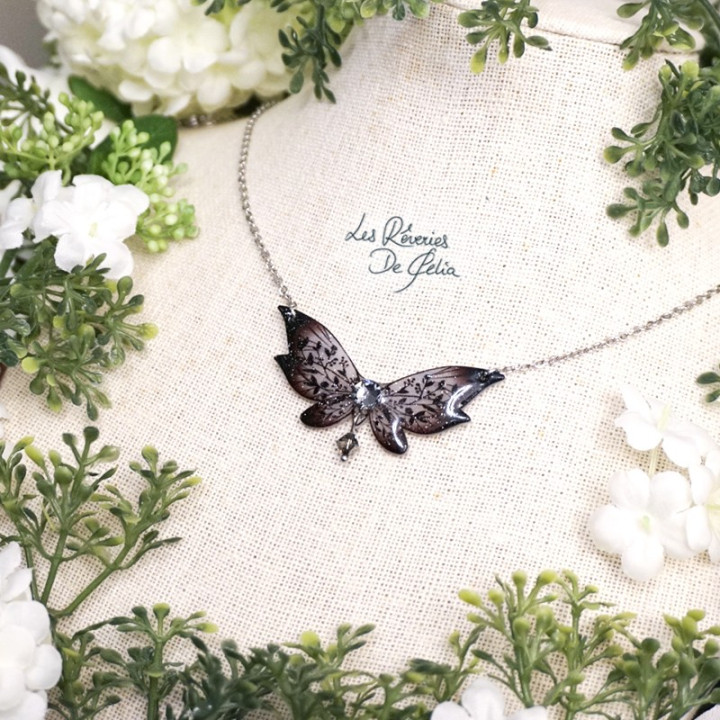 LUTINE - Mini collier ailes de fée noir
