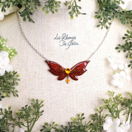 LUTINE - Mini collier ailes de fée rouge