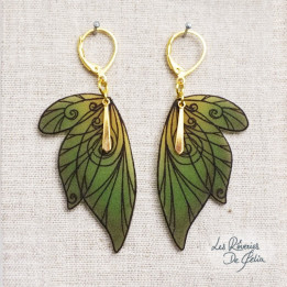 SÉLÈNE - Boucles d'oreilles ailes de fée doré et vert
