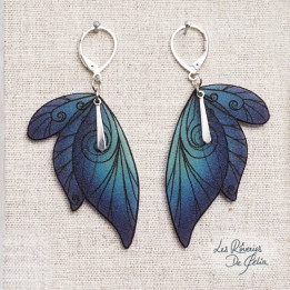 SÉLÈNE - Boucles d'oreilles ailes de fée argenté et bleu/turquoise