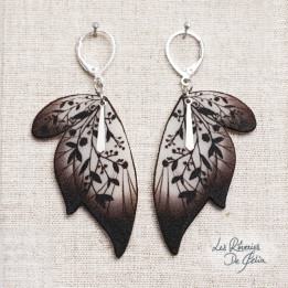 SÉLÈNE - Boucles d'oreilles ailes de fée argenté et noir