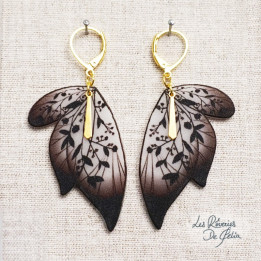 SÉLÈNE - Boucles d'oreilles ailes de fée doré et noir