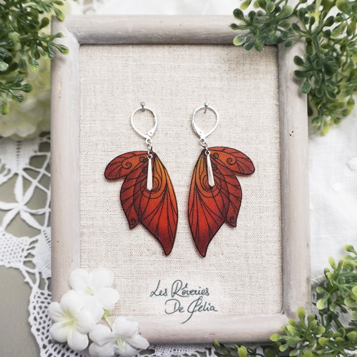 SÉLÈNE - Boucles d'oreilles ailes de fée argenté et rouge