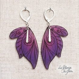 SÉLÈNE - Boucles d'oreilles ailes de fée argenté et violet/rose