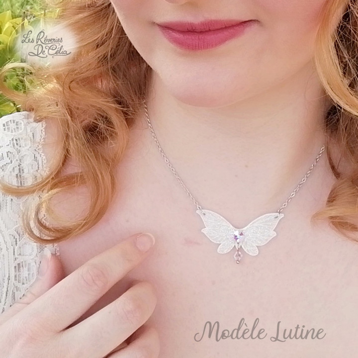 LUTINE - Mini collier ailes de fée rouge