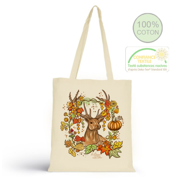 Tote bag sac made in france coton bio illustration cerf
