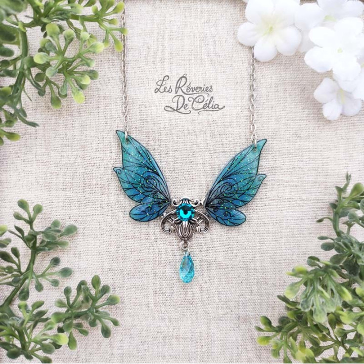 EVERLYNE - Collier Ailes de fée Art Nouveau turquoise brillant