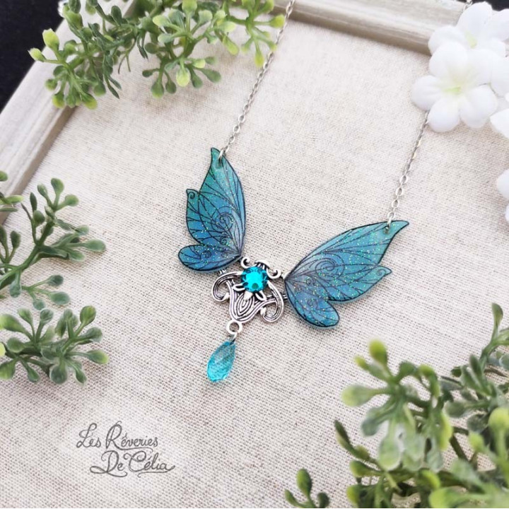 EVERLYNE - Collier Ailes de fée Art Nouveau turquoise brillant