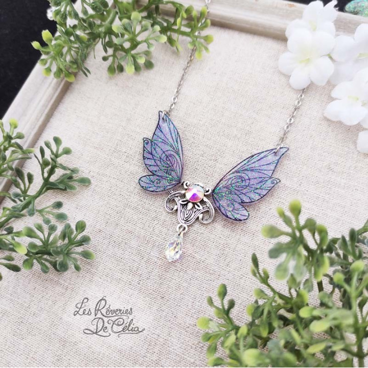 EVERLYNE - Collier Ailes de fée Art Nouveau violet brillant