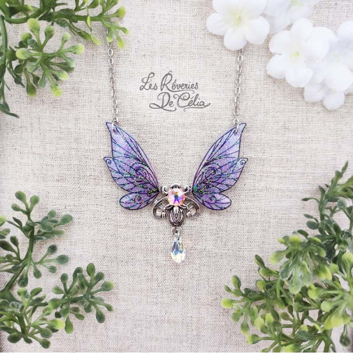 EVERLYNE - Collier Ailes de fée Art Nouveau violet brillant