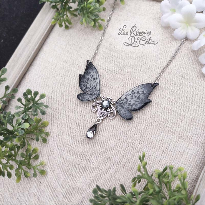 EVERLYNE - Collier Ailes de fée Art Nouveau Noir