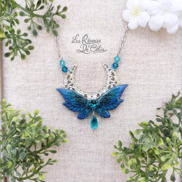 LUNA - Collier Ailes de fée lune bleu galaxy