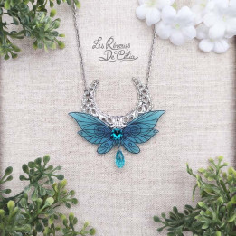 LUNA - Collier Ailes de fée lune turquoise mat