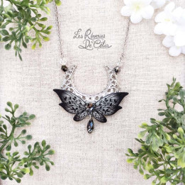 LUNA - Collier Ailes de fée lune noir mat
