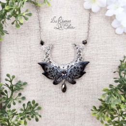 LUNA - Collier Ailes de fée lune noir brillant