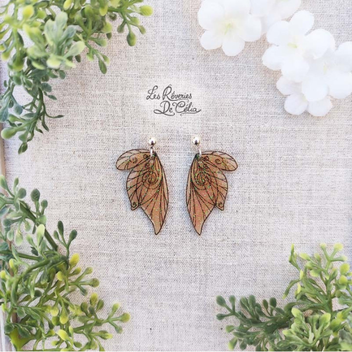 CALIXTE - Boucles d'oreilles mini ailes de fée orange