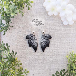 CALIXTE - Boucles d'oreilles mini ailes de fée noir mat